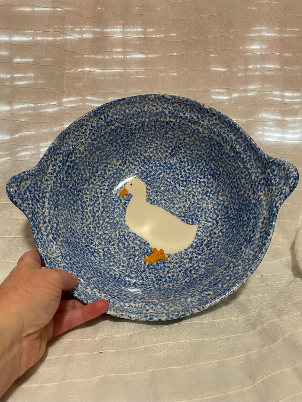 1 Pottery Blue Speckle Ceramic Duck Serving Bowl